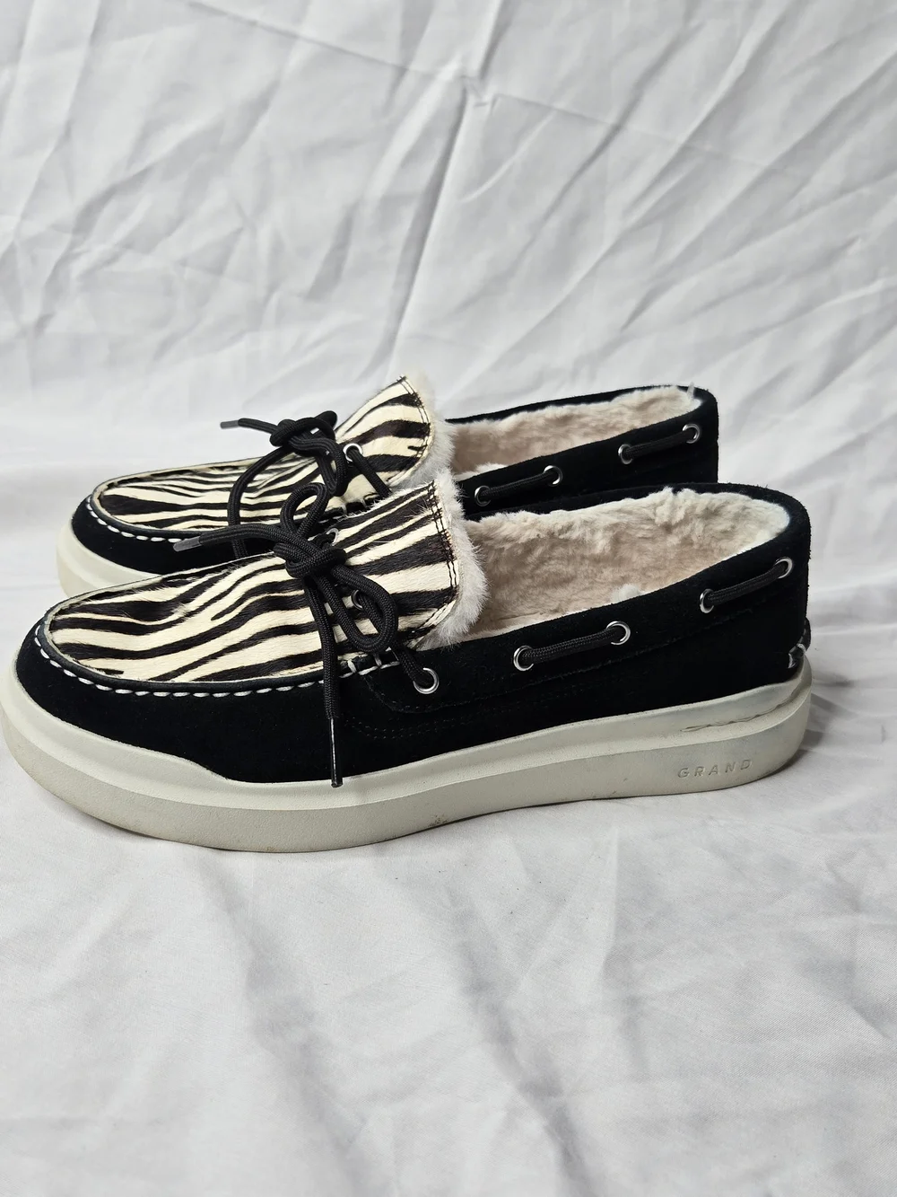 Cole Haan GrandSeries Women's Zebra Fur Lined Boat Shoes 8.5B
